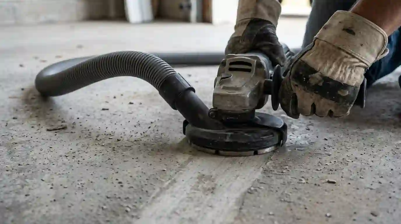 Diamond grinder preparing a concrete garage floor
