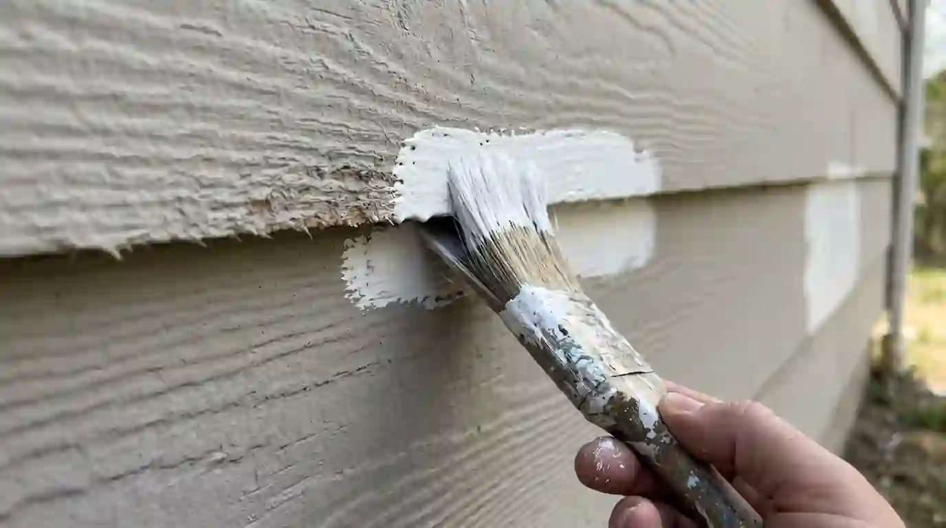 Brush painting the underside edge of lap siding