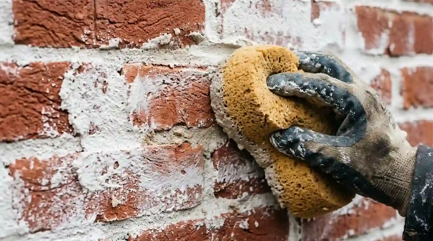 German smear mortar knocked back to reveal red brick